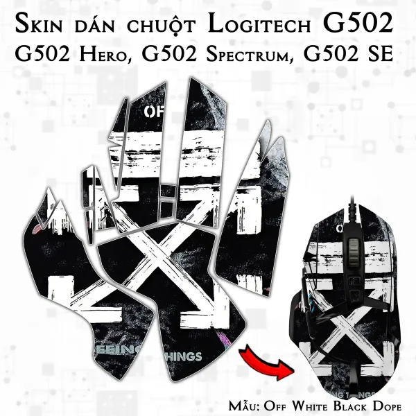 Skin dán chuột Logitech G502 mẫu Off White Black Dope