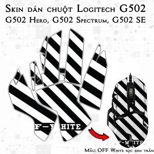 Skin dán chuột Logitech G502 mẫu OFF White sọc đen trắng