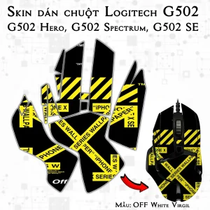 Skin dán chuột Logitech G502 mẫu OFF White Virgil