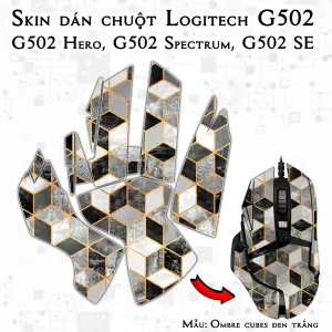 Skin dán chuột Logitech G502 mẫu Ombre cubes đen trắng