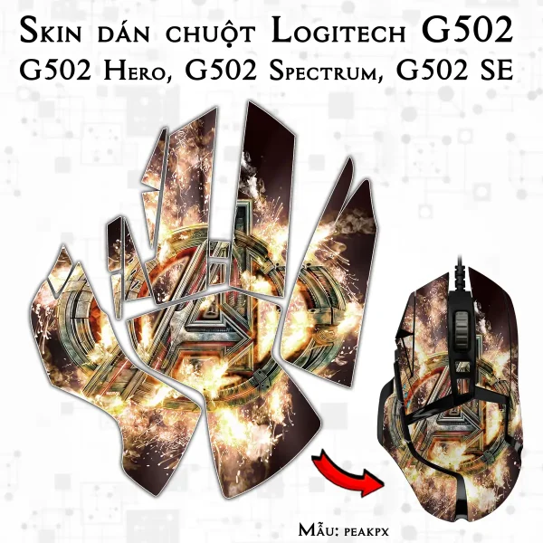 Skin dán chuột Logitech G502 mẫu peakpx