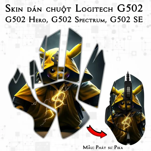 Skin dán chuột Logitech G502 mẫu Phát sư Pika