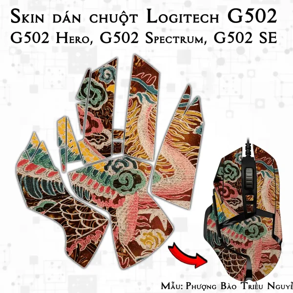 Skin dán chuột Logitech G502 mẫu Phượng Bào Triều Nguyễn lsm040