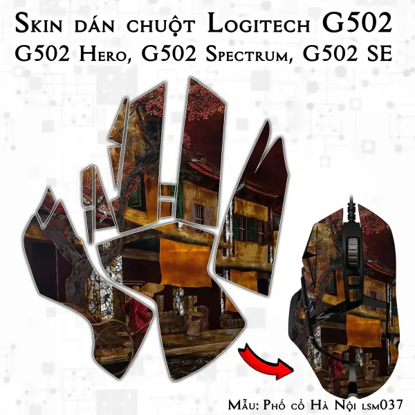 Skin dán chuột Logitech G502 mẫu Phố cổ Hà Nội lsm037