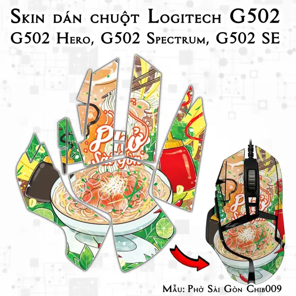 Skin dán chuột Logitech G502 mẫu Phở Sài Gòn Chib009