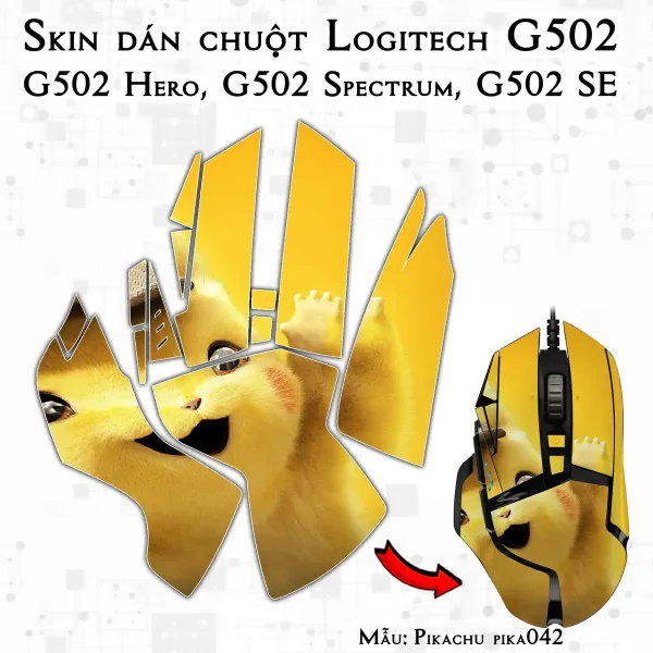 Skin dán chuột Logitech G502 mẫu Pikachu pika042