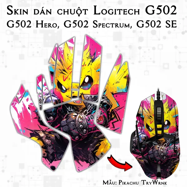 Skin dán chuột Logitech G502 mẫu Pikachu TryWrnk