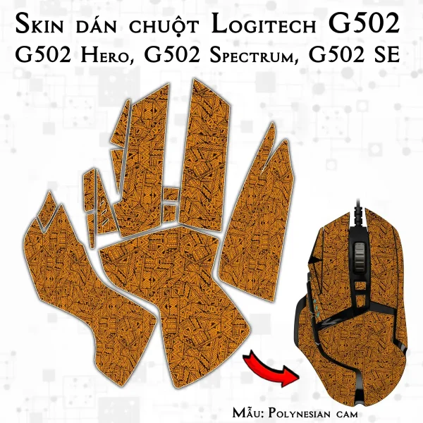Skin dán chuột Logitech G502 mẫu Polynesian cam