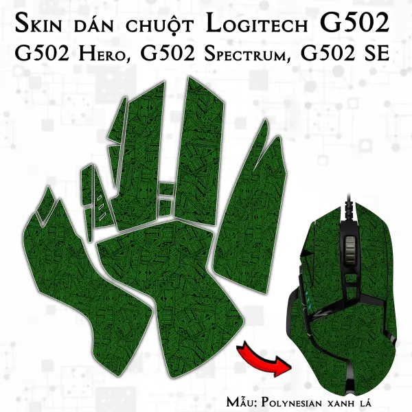 Skin dán chuột Logitech G502 mẫu Polynesian xanh lá
