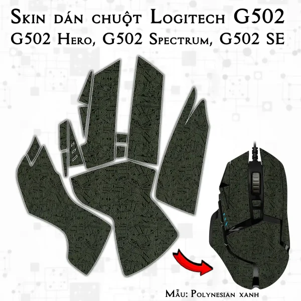 Skin dán chuột Logitech G502 mẫu Polynesian xanh