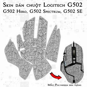 Skin dán chuột Logitech G502 mẫu Polynesian đen trắng