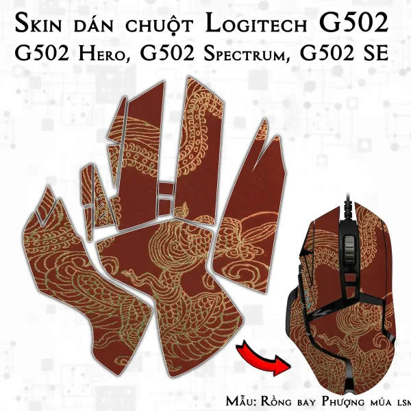 Skin dán chuột Logitech G502 mẫu Rồng bay Phượng múa lsm042
