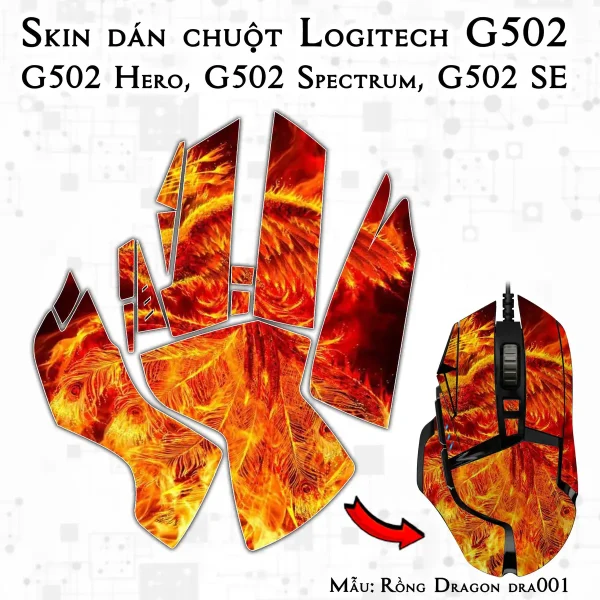 Skin dán chuột Logitech G502 mẫu Rồng Dragon dra001