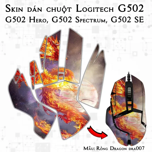 Skin dán chuột Logitech G502 mẫu Rồng Dragon dra007