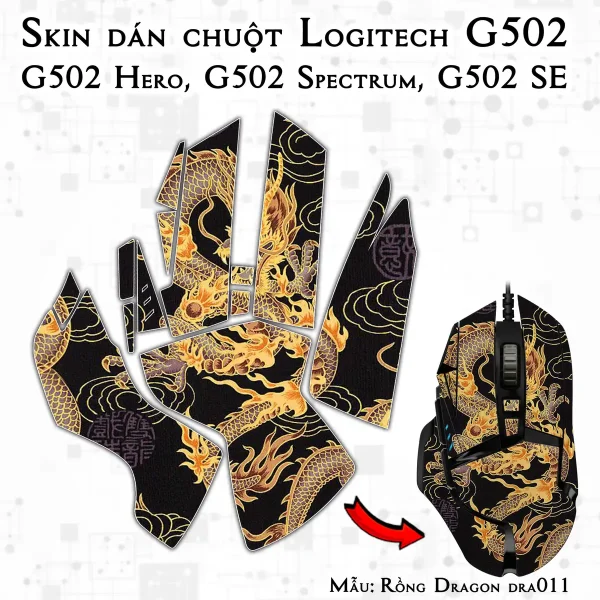 Skin dán chuột Logitech G502 mẫu Rồng Dragon dra011