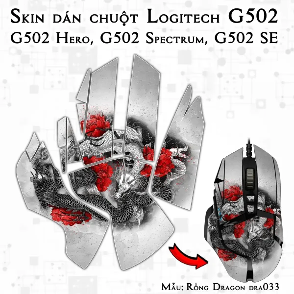 Skin dán chuột Logitech G502 mẫu Rồng Dragon dra033