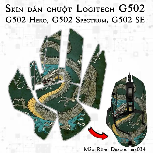 Skin dán chuột Logitech G502 mẫu Rồng Dragon dra034