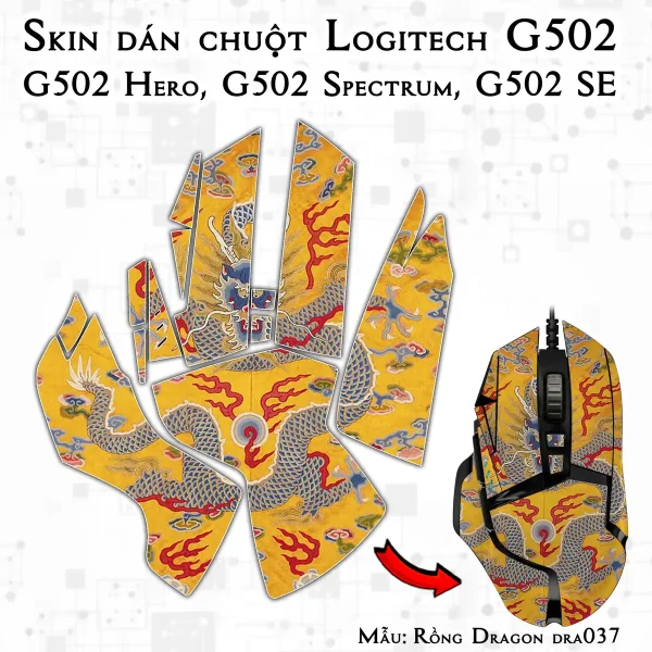 Skin dán chuột Logitech G502 mẫu Rồng Dragon dra037