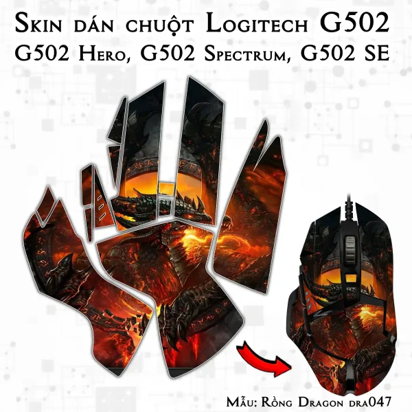 Skin dán chuột Logitech G502 mẫu Rồng Dragon dra047