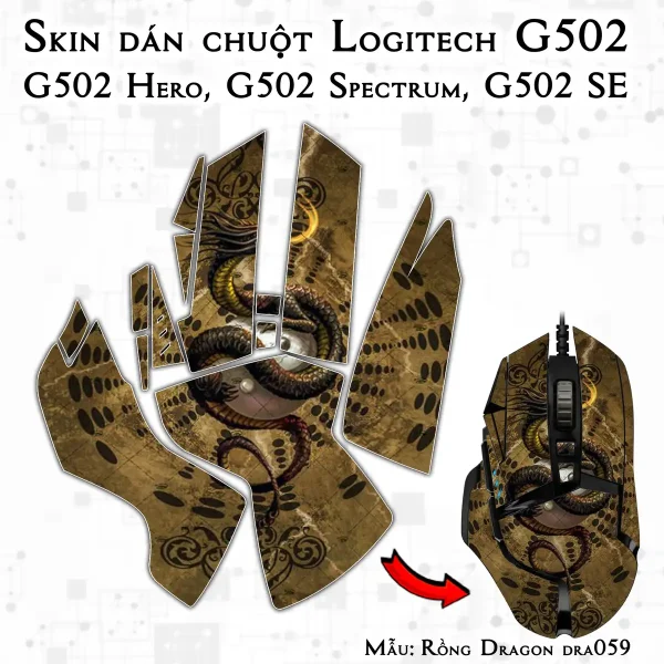 Skin dán chuột Logitech G502 mẫu Rồng Dragon dra059
