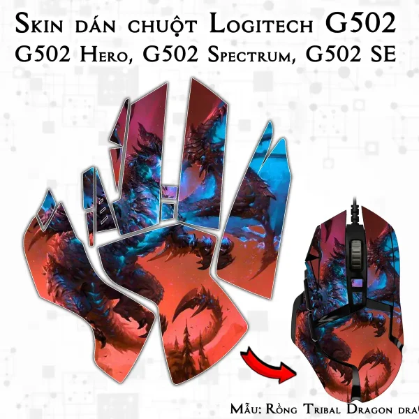 Skin dán chuột Logitech G502 mẫu Rồng Tribal Dragon dra056
