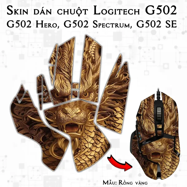 Skin dán chuột Logitech G502 mẫu Rồng vàng