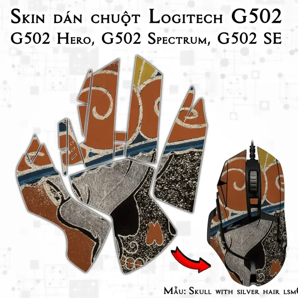 Skin dán chuột Logitech G502 mẫu Skull with silver hair lsm046