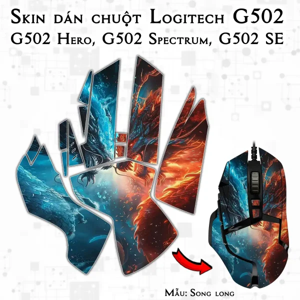 Skin dán chuột Logitech G502 mẫu Song long