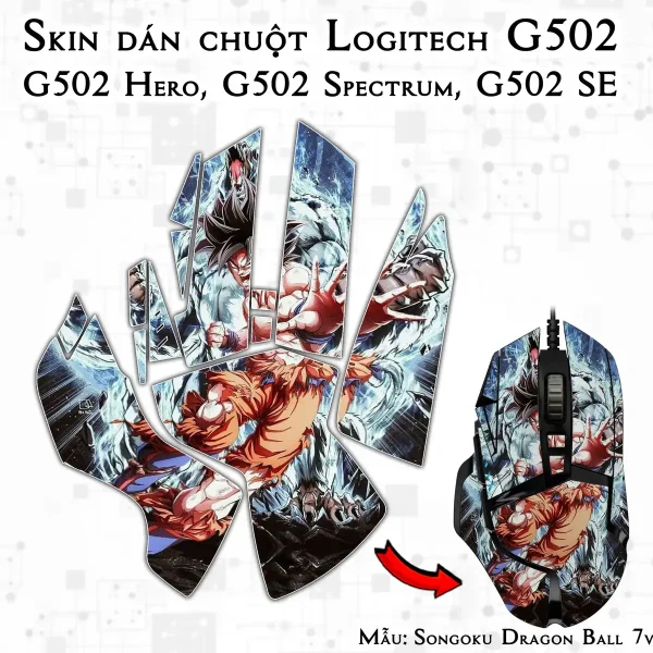 Skin dán chuột Logitech G502 mẫu Songoku Dragon Ball 7vnr001