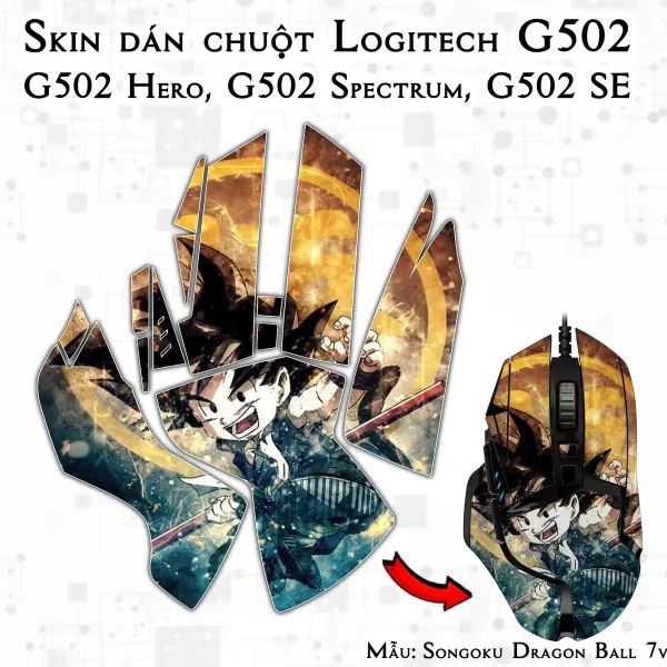 Skin dán chuột Logitech G502 mẫu Songoku Dragon Ball 7vnr005