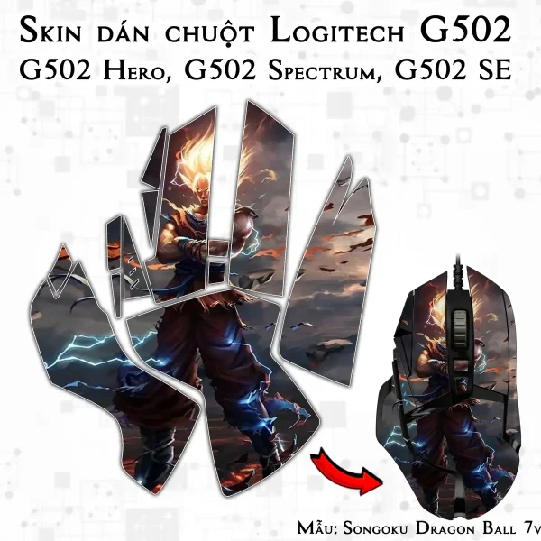 Skin dán chuột Logitech G502 mẫu Songoku Dragon Ball 7vnr007