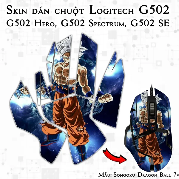 Skin dán chuột Logitech G502 mẫu Songoku Dragon Ball 7vnr010