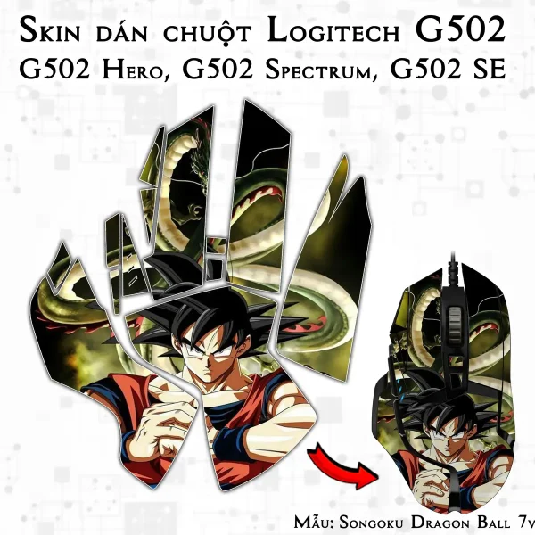 Skin dán chuột Logitech G502 mẫu Songoku Dragon Ball 7vnr011
