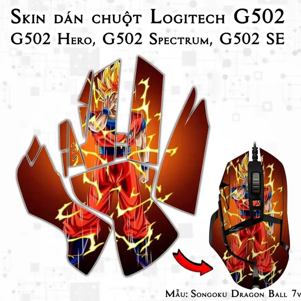 Skin dán chuột Logitech G502 mẫu Songoku Dragon Ball 7vnr012