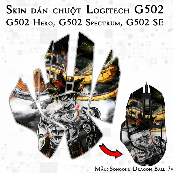 Skin dán chuột Logitech G502 mẫu Songoku Dragon Ball 7vnr014