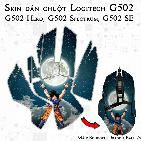 Skin dán chuột Logitech G502 mẫu Songoku Dragon Ball 7vnr015