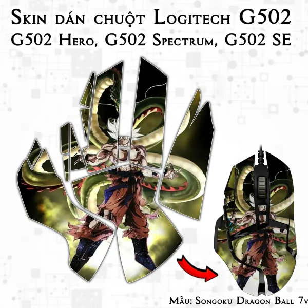 Skin dán chuột Logitech G502 mẫu Songoku Dragon Ball 7vnr017
