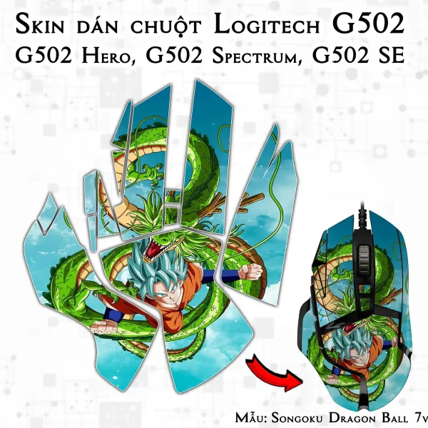 Skin dán chuột Logitech G502 mẫu Songoku Dragon Ball 7vnr019