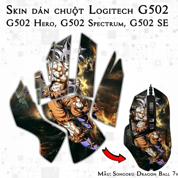 Skin dán chuột Logitech G502 mẫu Songoku Dragon Ball 7vnr021