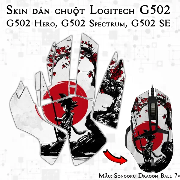 Skin dán chuột Logitech G502 mẫu Songoku Dragon Ball 7vnr032