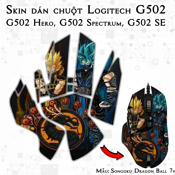 Skin dán chuột Logitech G502 mẫu Songoku Dragon Ball 7vnr036