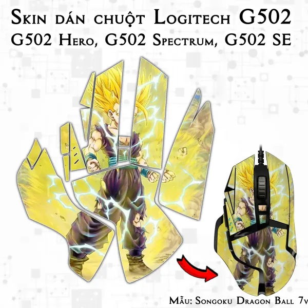 Skin dán chuột Logitech G502 mẫu Songoku Dragon Ball 7vnr038