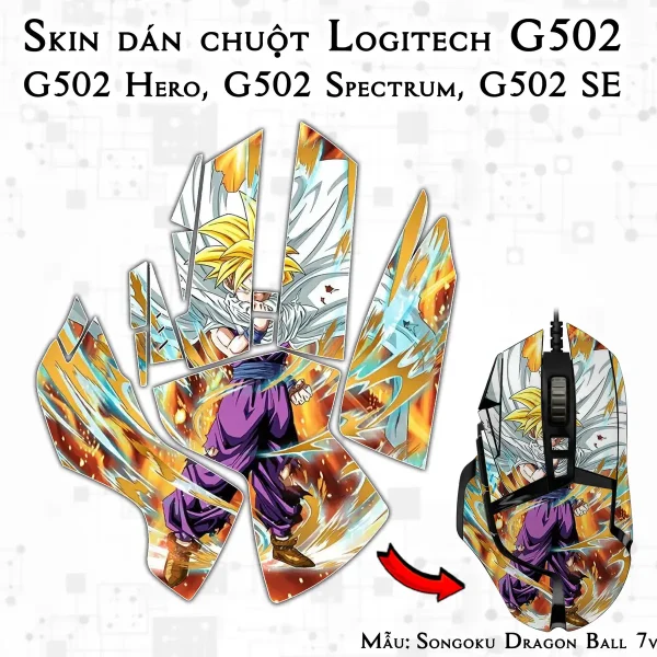 Skin dán chuột Logitech G502 mẫu Songoku Dragon Ball 7vnr040