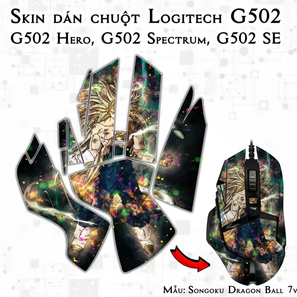 Skin dán chuột Logitech G502 mẫu Songoku Dragon Ball 7vnr042