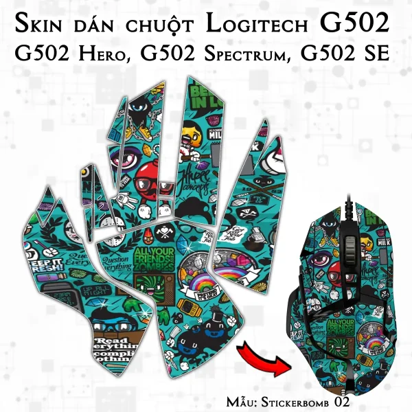 Skin dán chuột Logitech G502 mẫu Stickerbomb 02