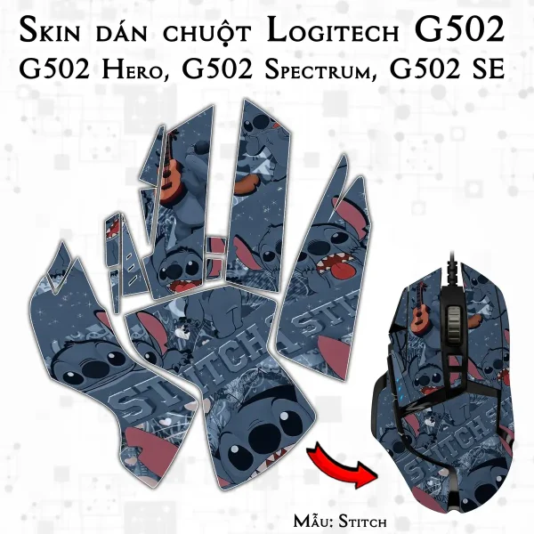 Skin dán chuột Logitech G502 mẫu Stitch