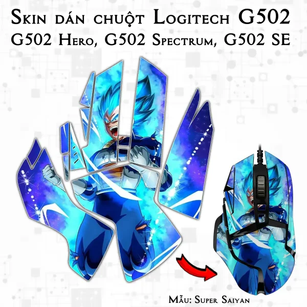 Skin dán chuột Logitech G502 mẫu Super Saiyan
