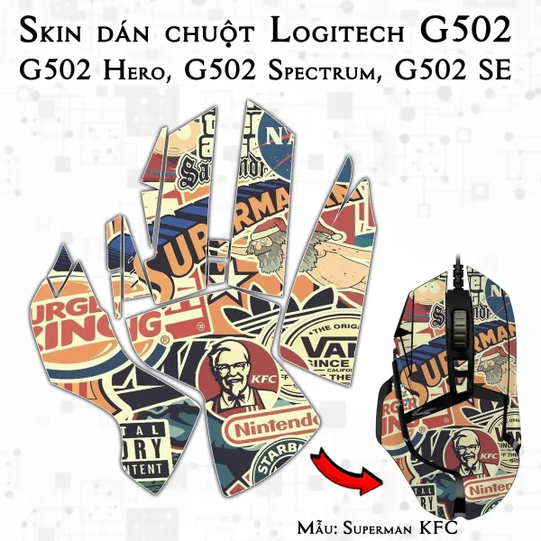 Skin dán chuột Logitech G502 mẫu Superman KFC