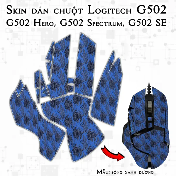 Skin dán chuột Logitech G502 mẫu sóng xanh dương