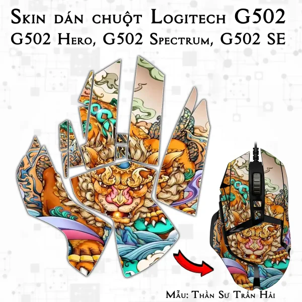Skin dán chuột Logitech G502 mẫu Thần Sư Trấn Hải